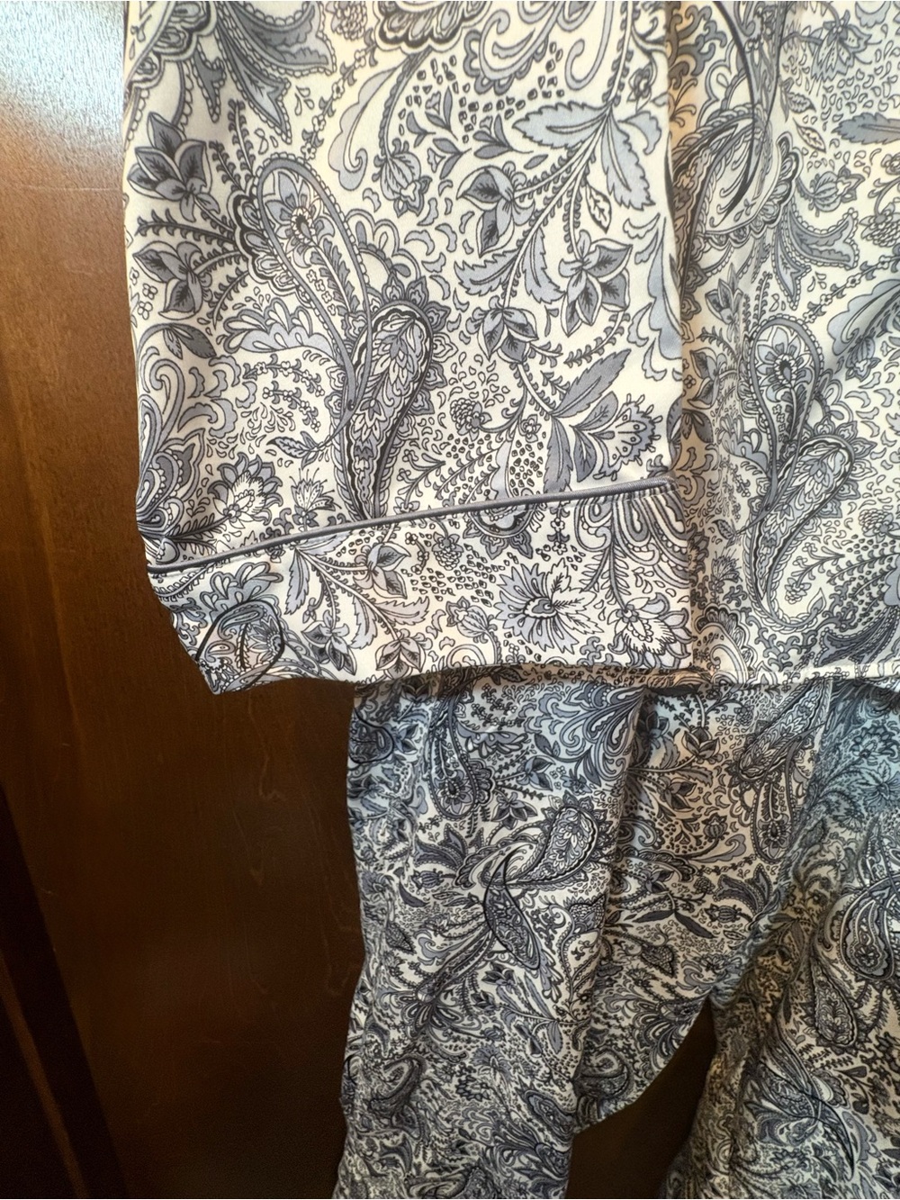 Miss Elaine Paisley Two-Piece Pajama Set - Gray & White - Picture 5 of 7